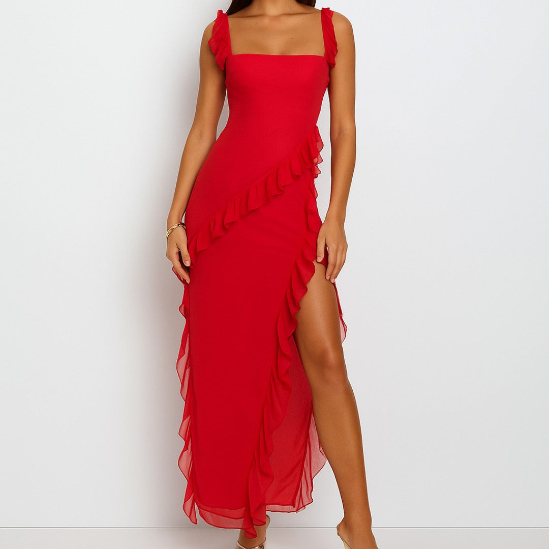 Women's Ruffled Maxi Dress | Sleeveless Design