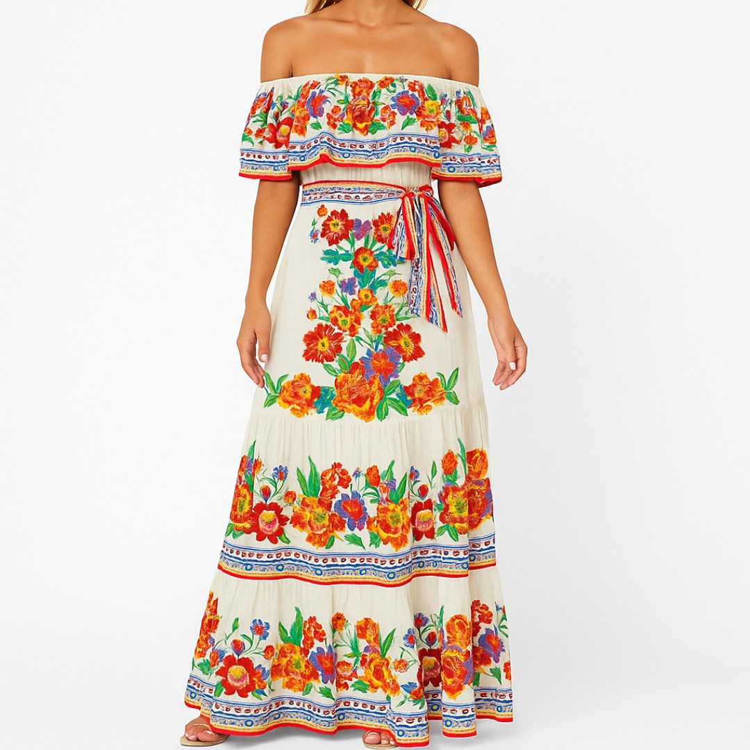 Women's Off-Shoulder Maxi Dress | Floral Print Design