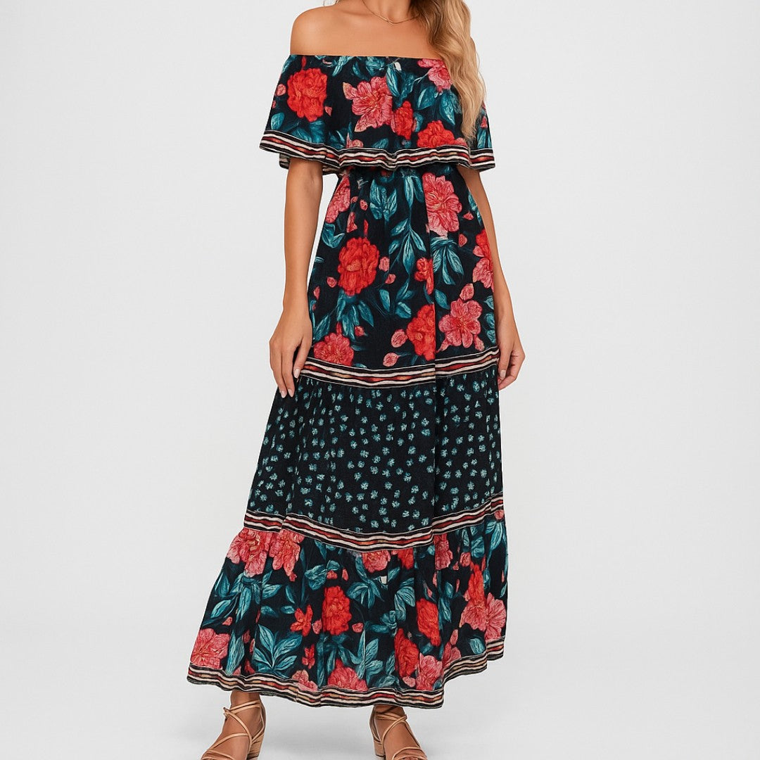Women's Off-Shoulder Maxi Dress | Floral Print Design