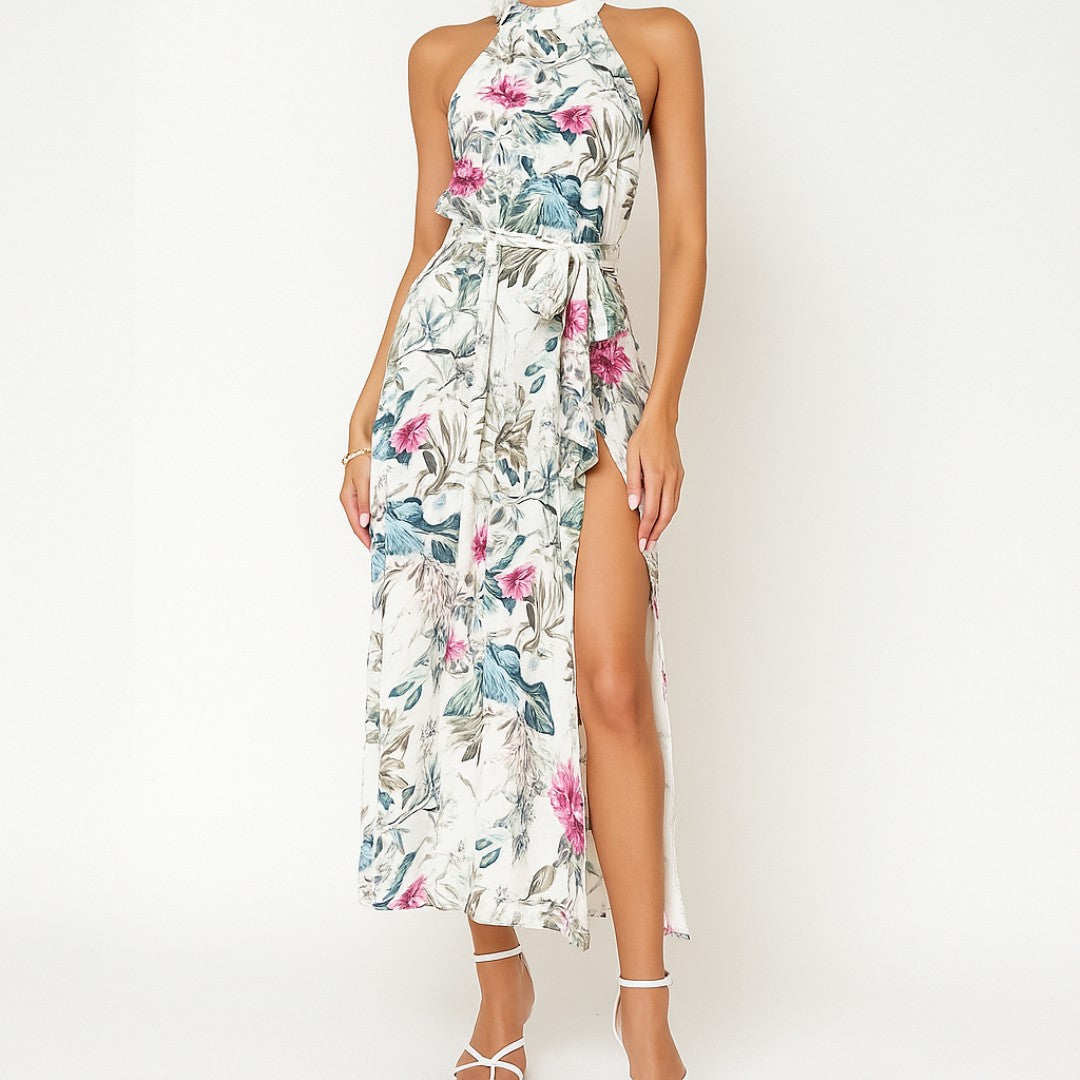 Women's Tie-Waist Halter Dress | Abstract Print