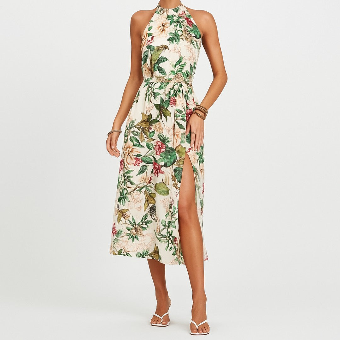 Women's Tie-Waist Halter Dress | Abstract Print