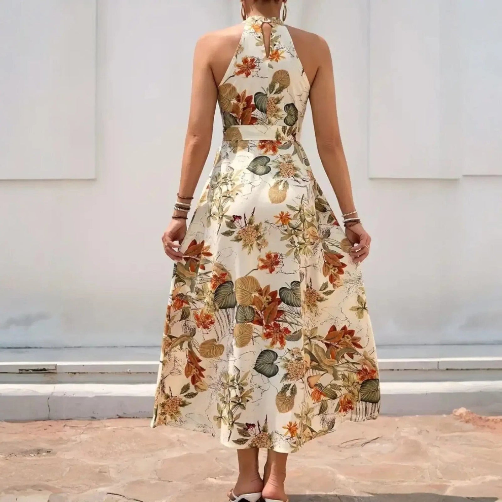 Women's Tie-Waist Halter Dress | Abstract Print - Nelluva