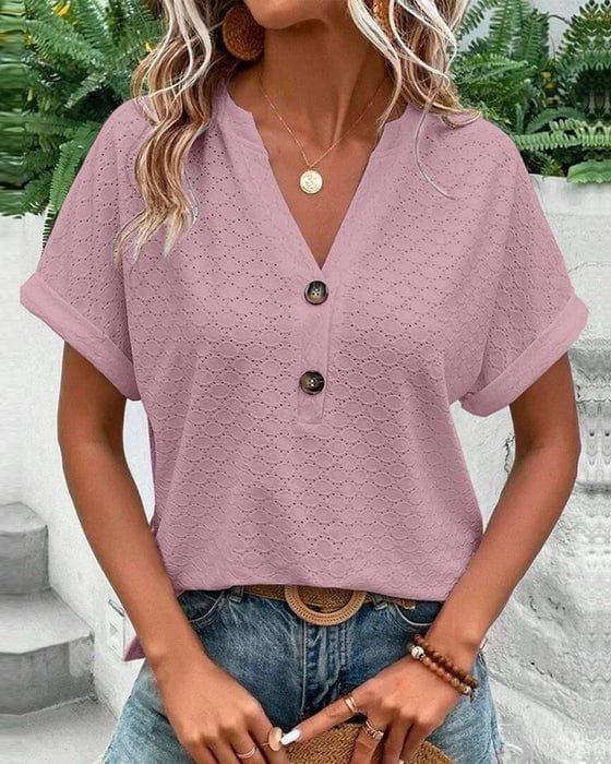 Women's Short Sleeve Top With V - Neck - Nelluva