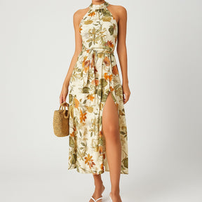 Women's Tie-Waist Halter Dress | Abstract Print