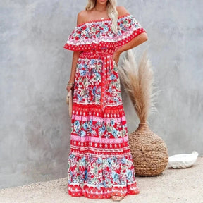 Women's Off-Shoulder Maxi Dress | Floral Print Design - Nelluva