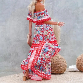 Women's Off-Shoulder Maxi Dress | Floral Print Design - Nelluva