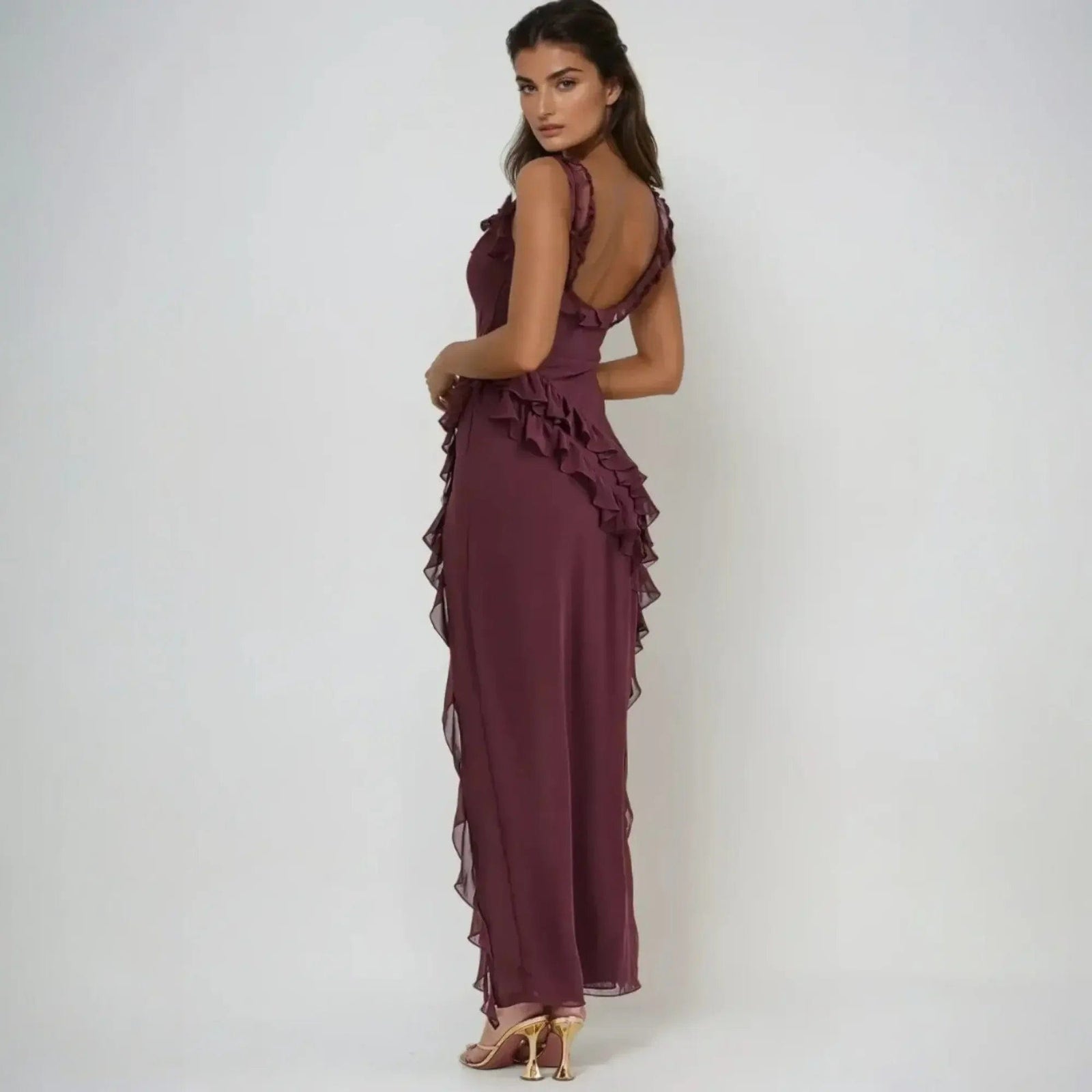 Women's Ruffled Maxi Dress | Sleeveless Design - Nelluva
