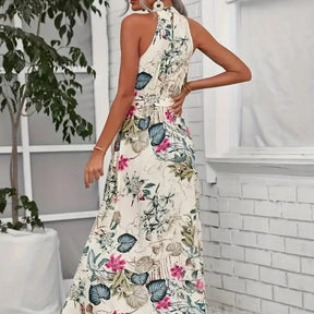 Women's Tie-Waist Halter Dress | Abstract Print - Nelluva