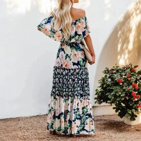 Women's Off-Shoulder Maxi Dress | Floral Print Design - Nelluva