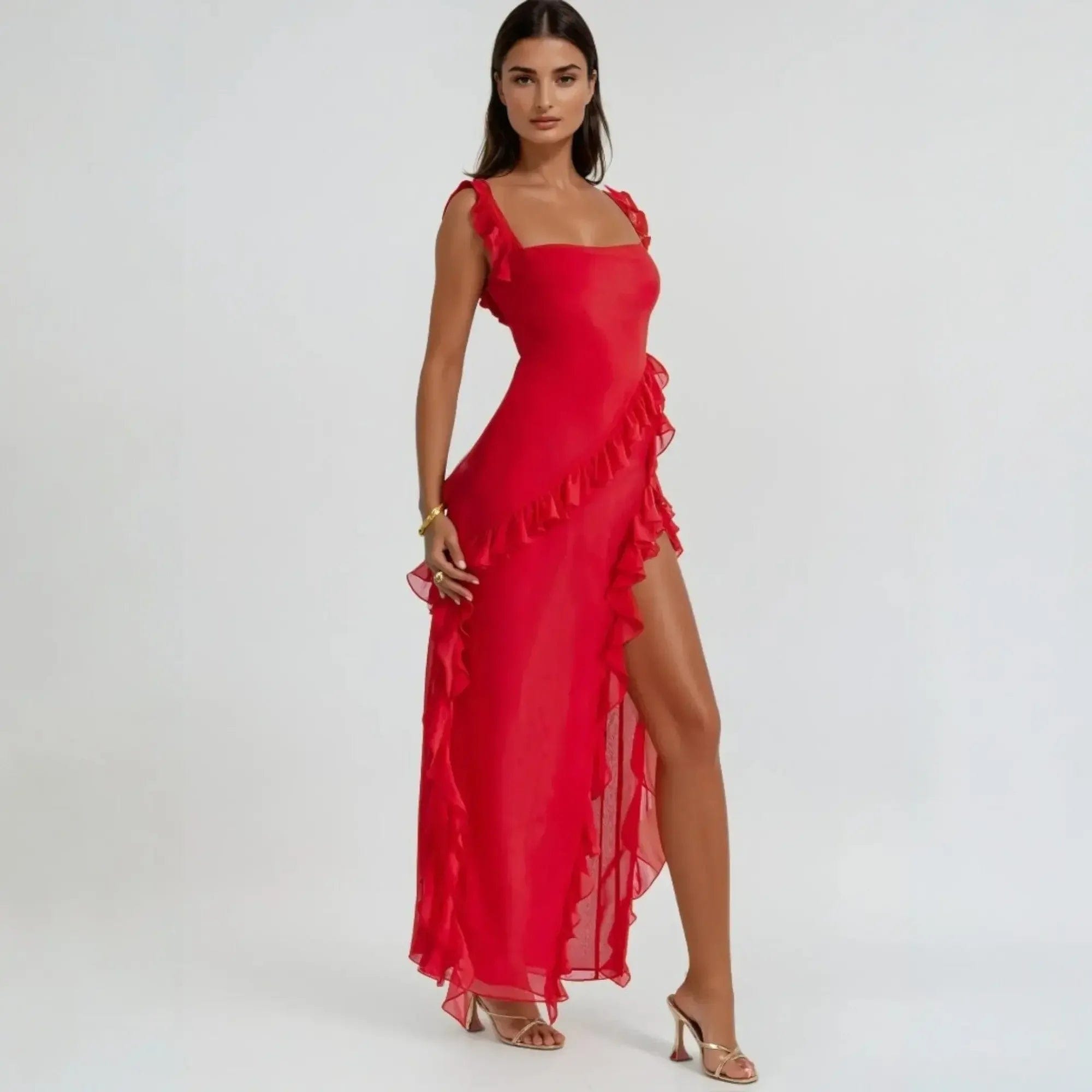 Women's Ruffled Maxi Dress | Sleeveless Design