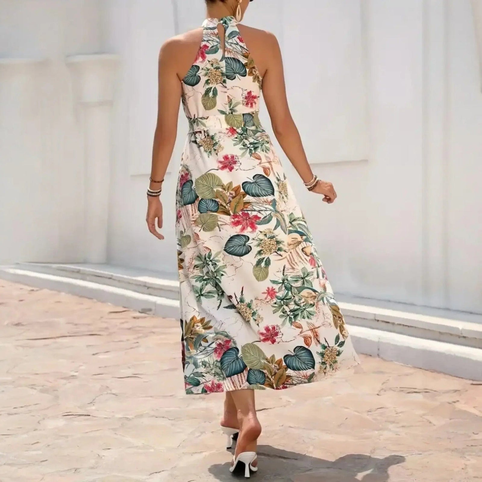 Women's Tie-Waist Halter Dress | Abstract Print - Nelluva