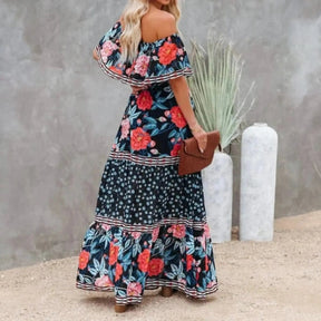 Women's Off-Shoulder Maxi Dress | Floral Print Design - Nelluva