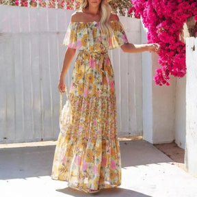 Women's Off-Shoulder Maxi Dress | Floral Print Design - Nelluva