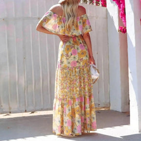 Women's Off-Shoulder Maxi Dress | Floral Print Design - Nelluva