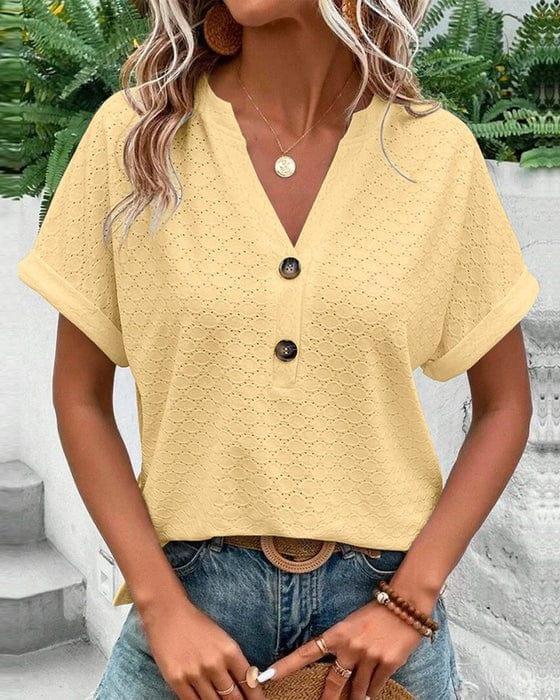 Women's Short Sleeve Top With V - Neck - Nelluva